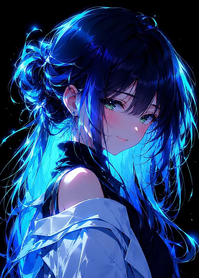 Glowing Blue Haired Anime Girl
