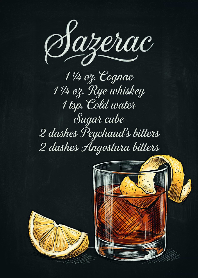 Sazerac Cocktail Recipe Chalkboard Art