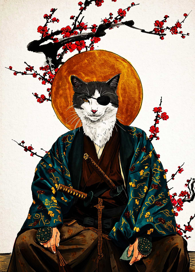 Samurai Cat with Eyepatch