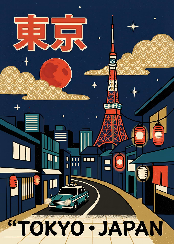 Vintage Tokyo Japan Travel Poster