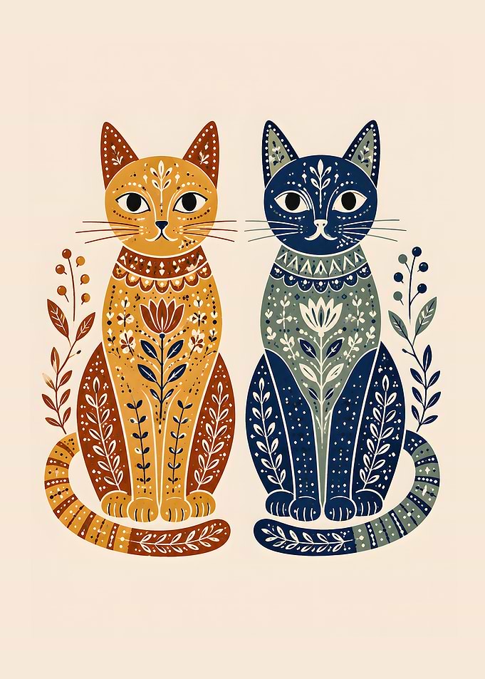Bohemian Whiskers - Scandinavian Folk Cats Art