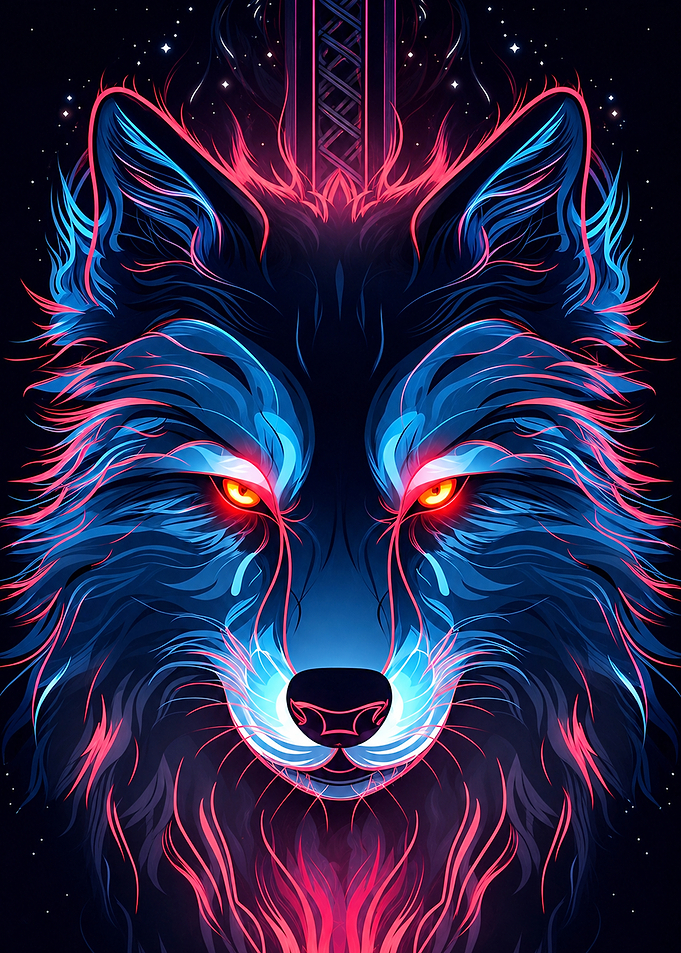 Neon Glowing Wolf Portrait