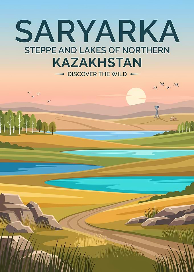 Saryarka Steppe and Lakes Travel Poster