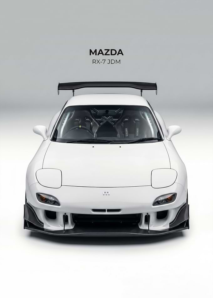 sleek White Mazda RX-7 JDM Sports Car poster