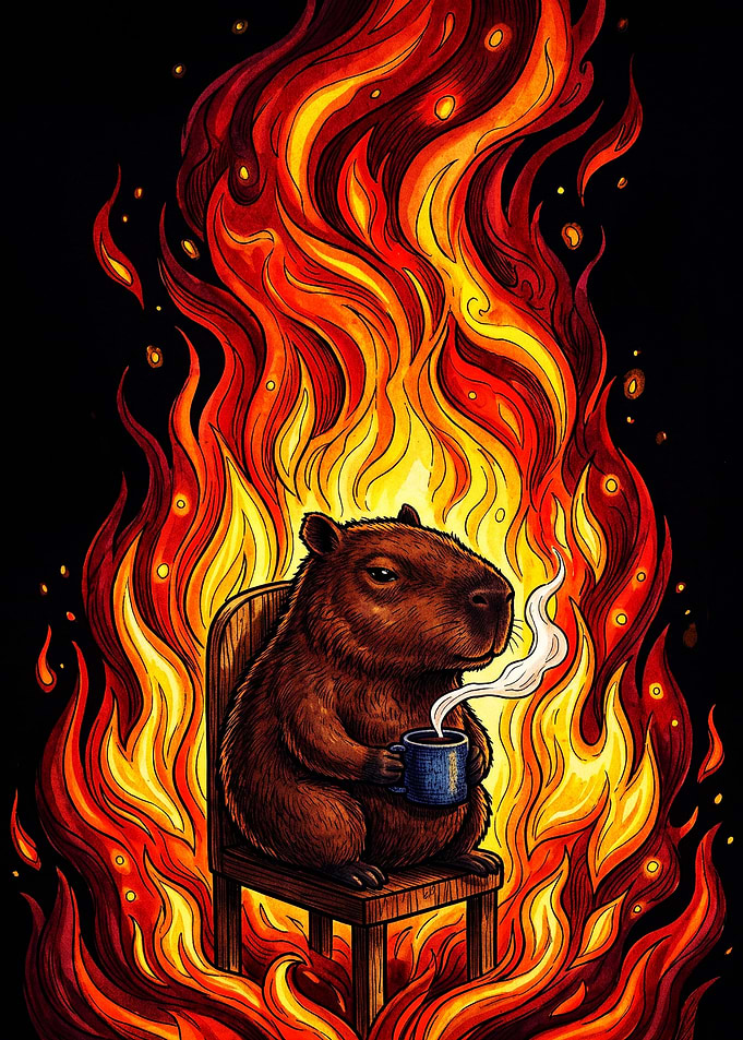 Capybara Sitting in Fire Meme
