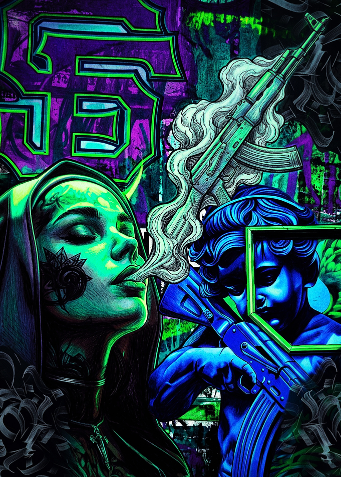 Neon Graffiti Urban Art Composition