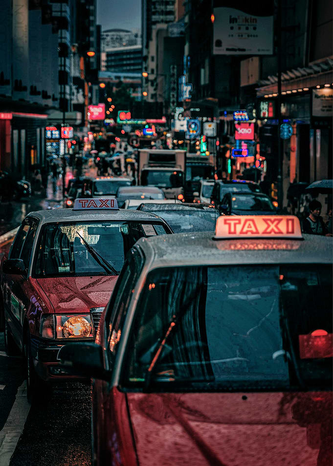 Rainy Hong Kong Taxi Traffic