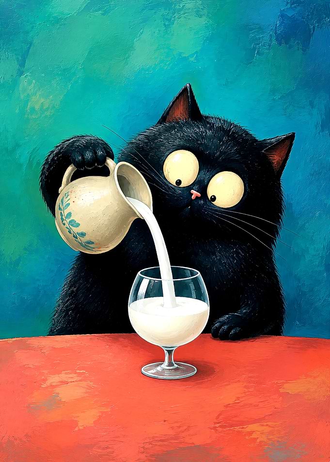 Black Cat Pouring Milk
