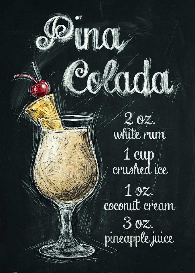 Pina Colada Chalkboard Recipe Art