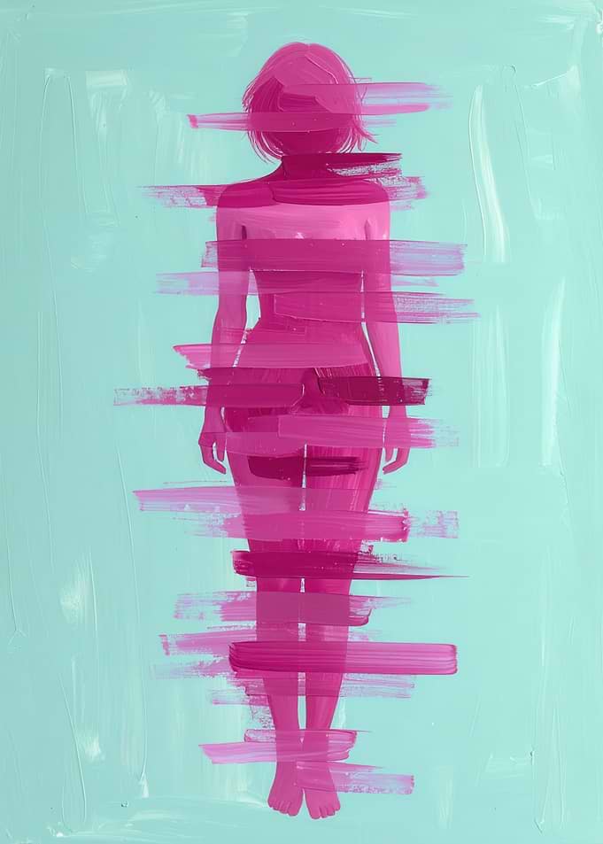 Abstract Pink Figure on Teal