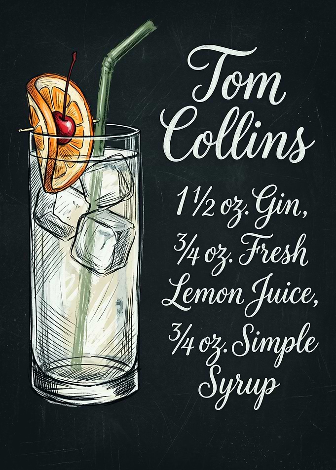 Tom Collins Cocktail Recipe Chalkboard Art