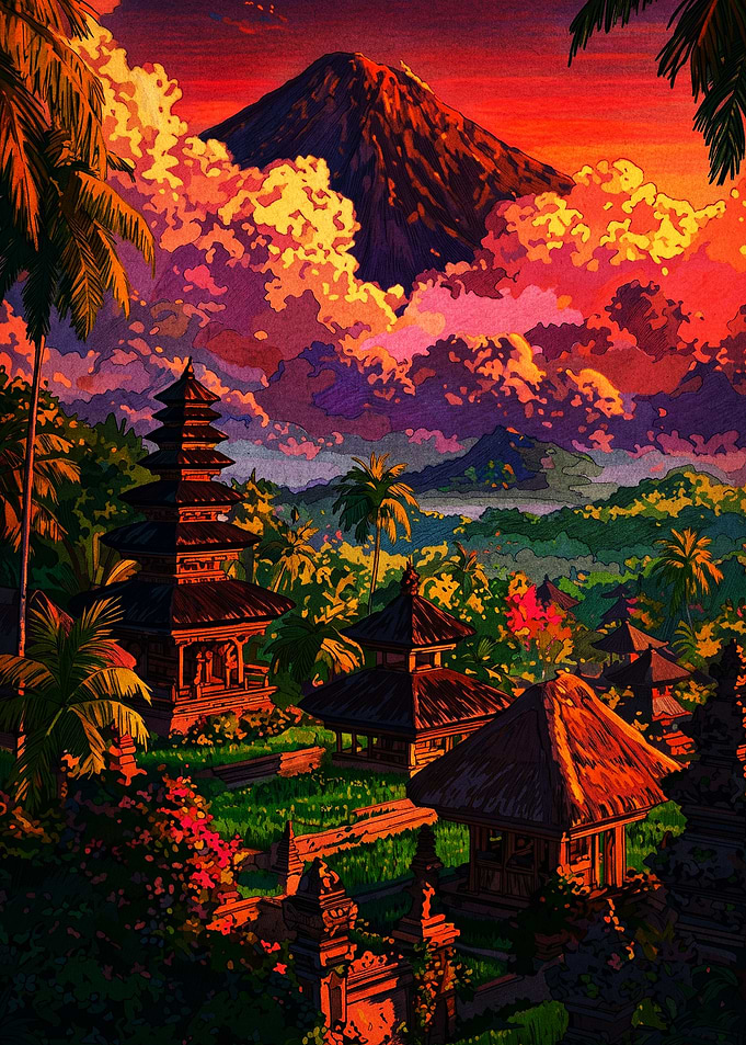 Balinese Temple at Sunset