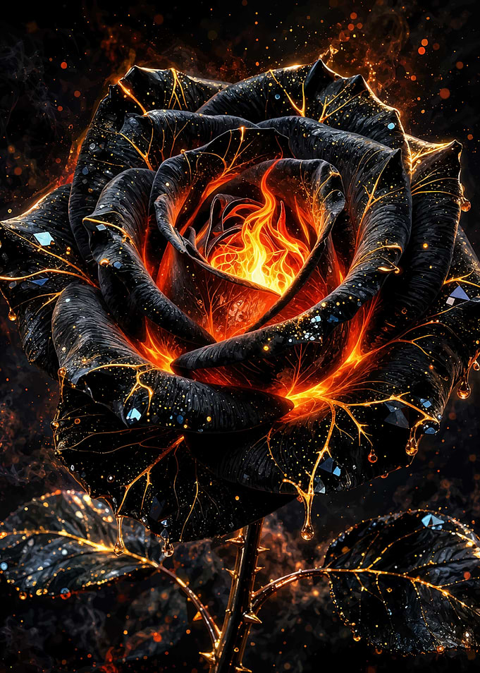 Fiery Black Rose with Golden Veins