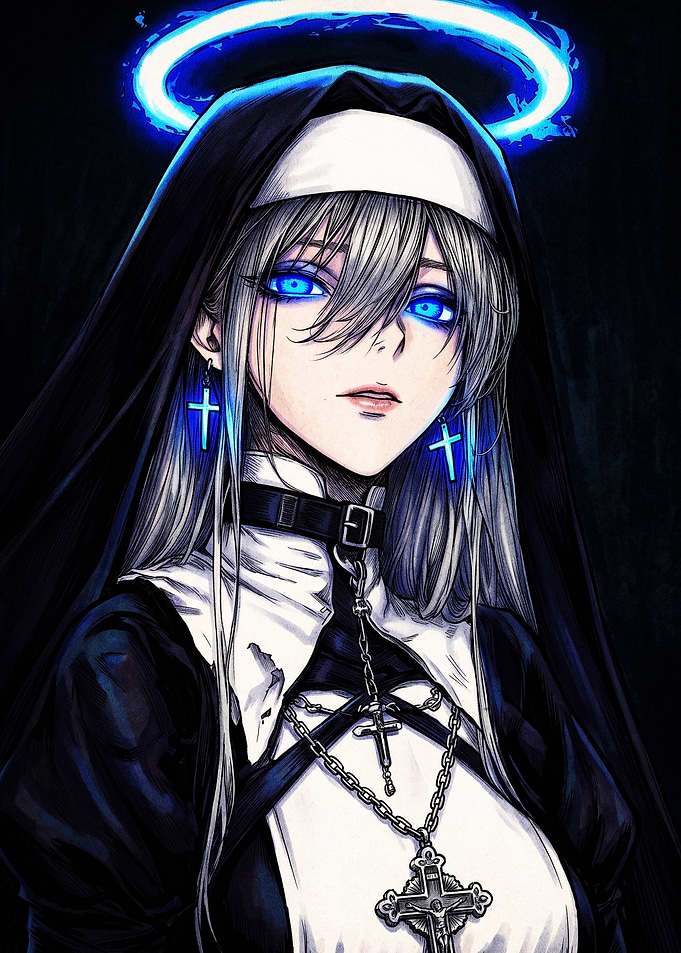 Ethereal Anime Nun with Blue Halo