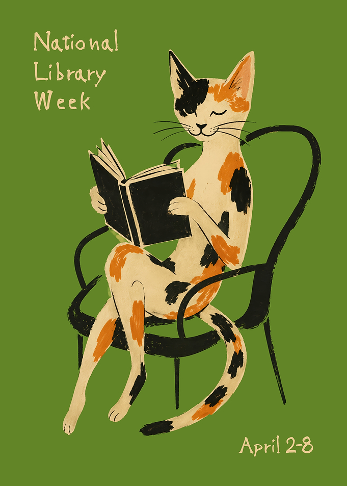 National Library Week Calico Cat Poster