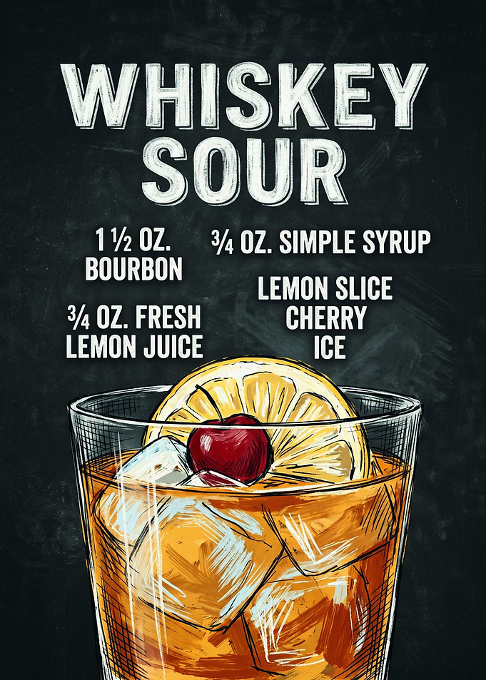 Whiskey Sour Cocktail Recipe Poster