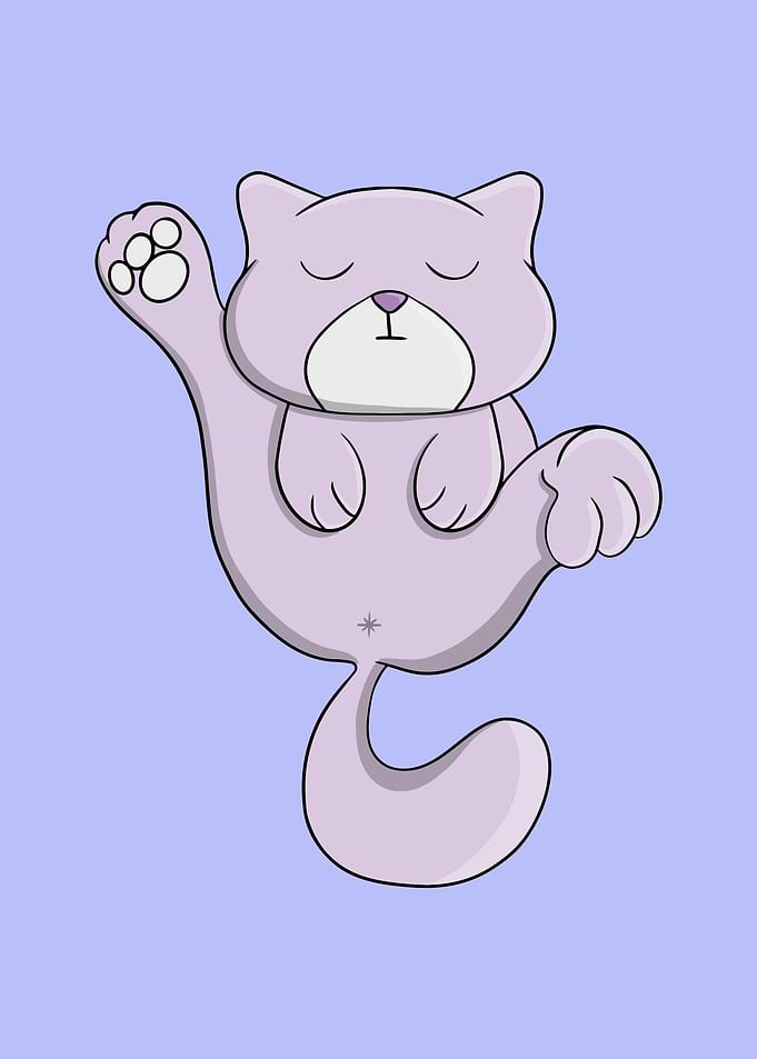 Cute Lavender Cartoon Cat Stretching