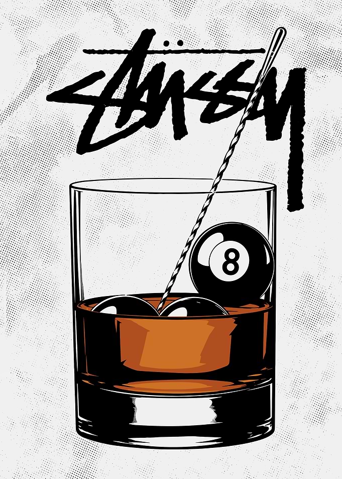 Stüssy 8-Ball Whiskey Glass Graphic