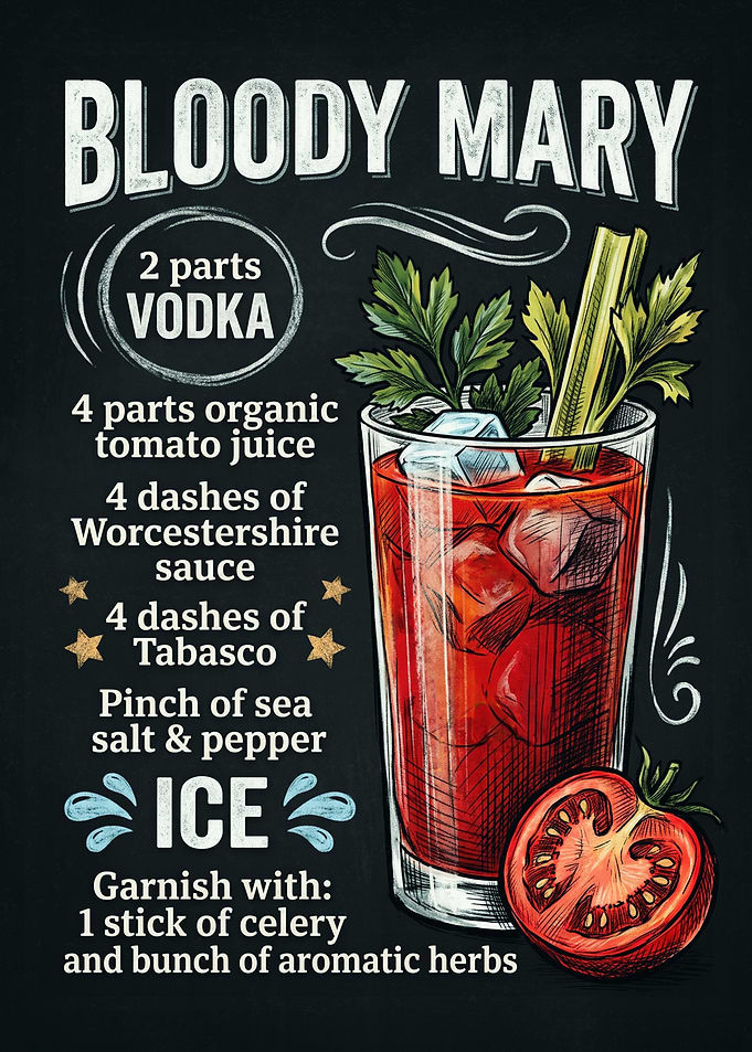 Bloody Mary Cocktail Recipe Chalkboard Art