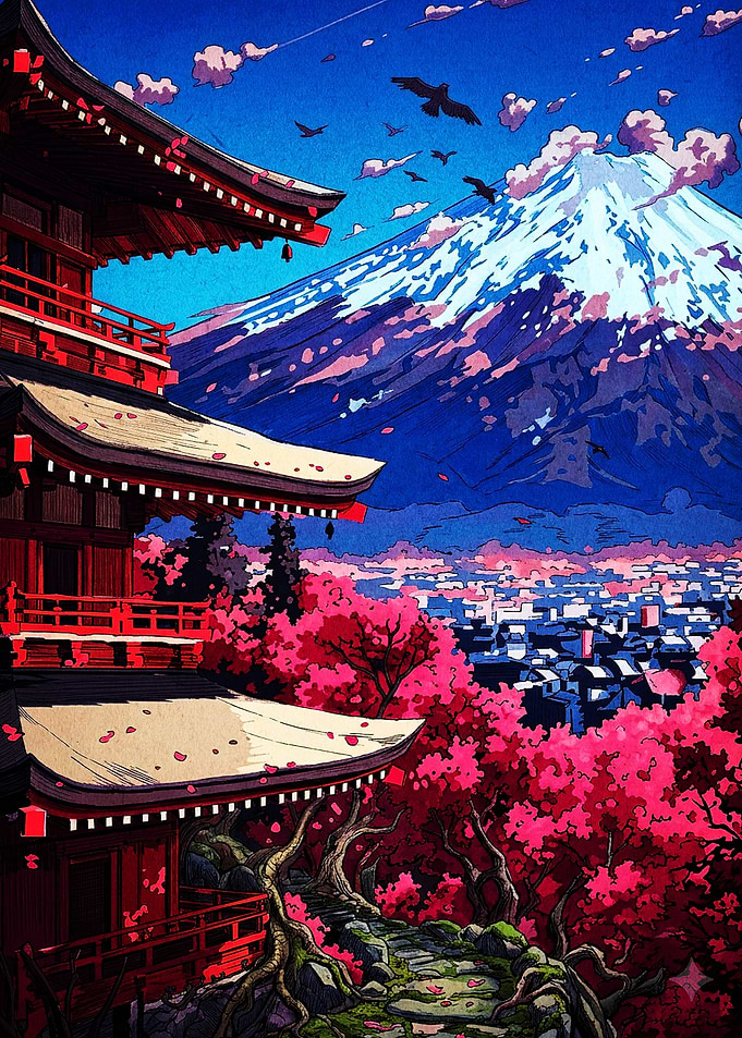 Mount Fuji and Pagoda Landscape