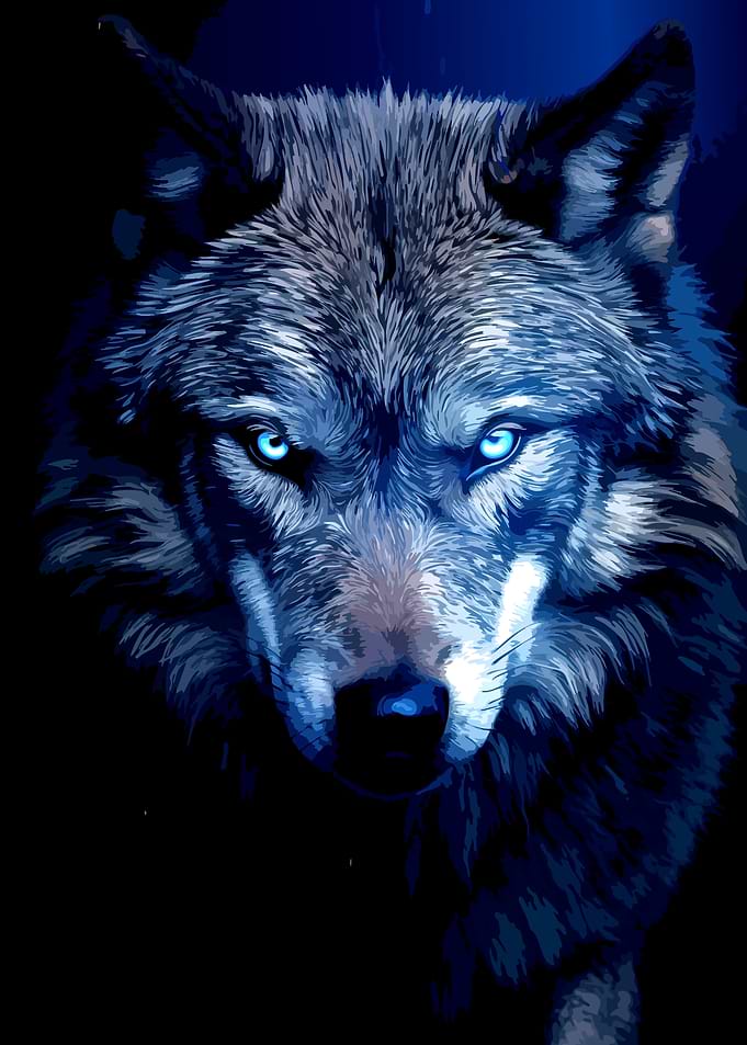 Glowing Blue Eyed Wolf Portrait