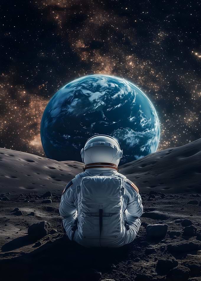 Astronaut Watching Earth from Moon