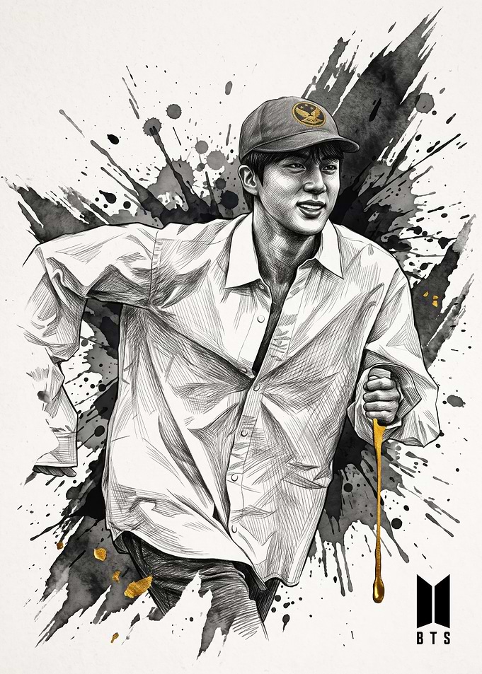 Jin BTS Ink Splash Portrait