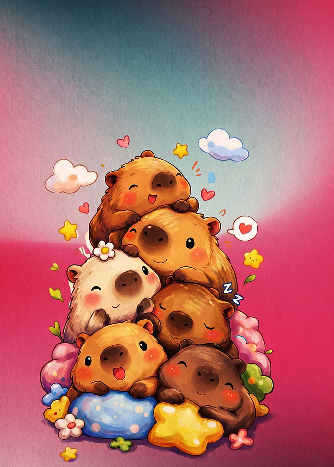 Cute Wombat Cuddle Pile Illustration