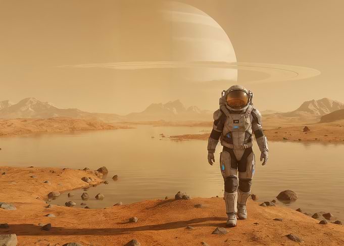 Astronaut Walking on Alien Planet