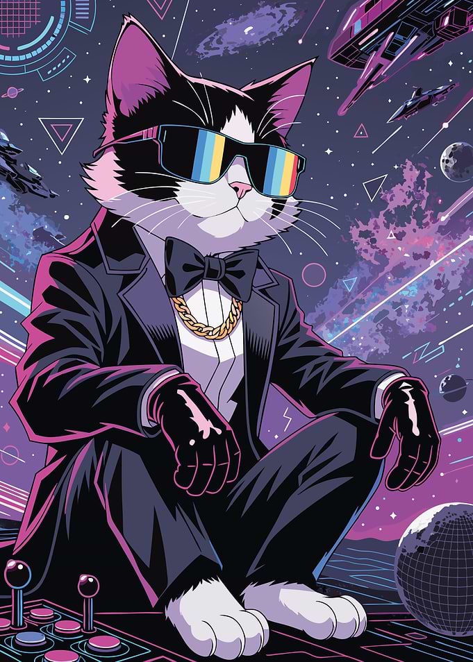 Cool Tuxedo Cat in Space