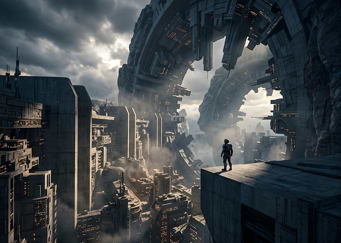 Astronaut Overlooking Futuristic Alien City