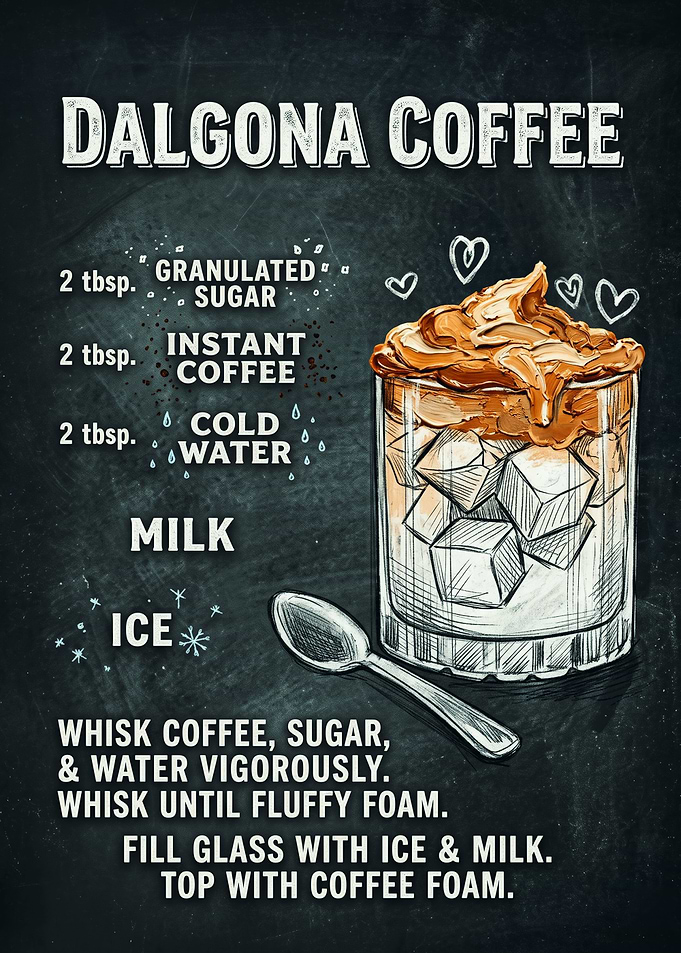 Dalgona Coffee Recipe Chalkboard Art