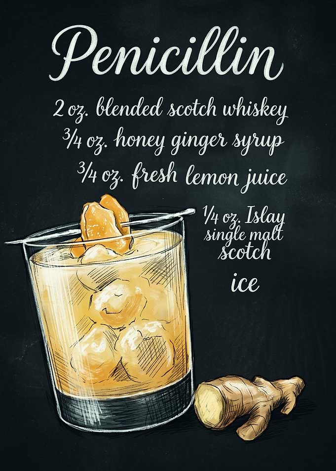 Penicillin Cocktail Recipe Chalkboard Art