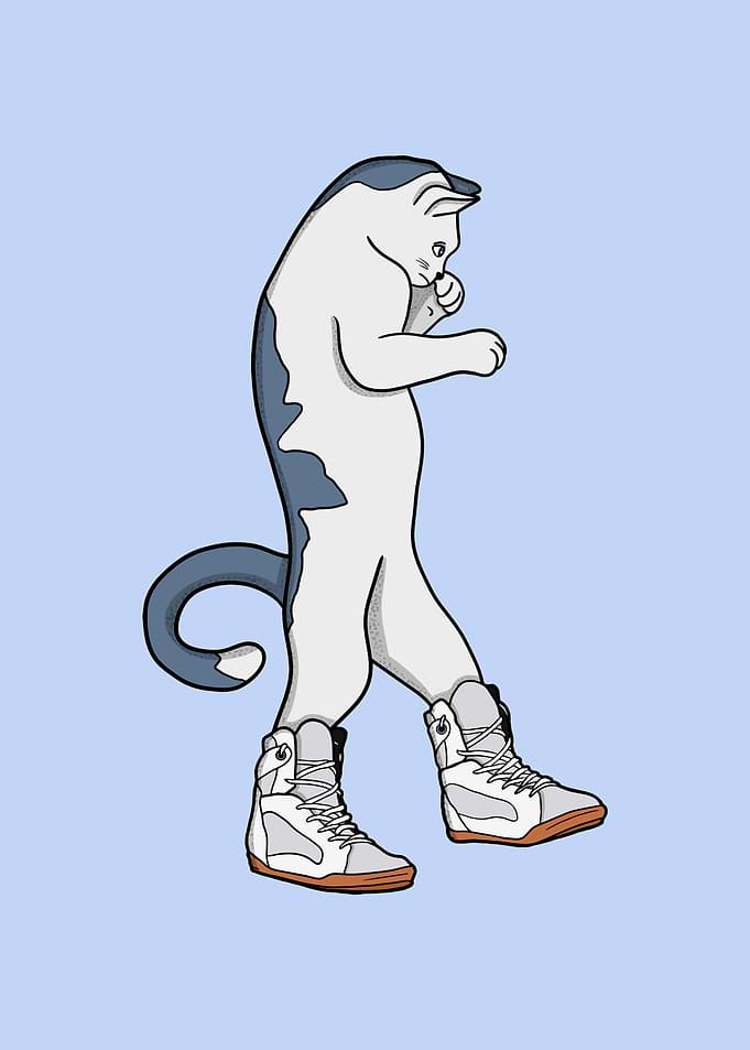 Cool Figher Cat Wearing High-Top Sneakers