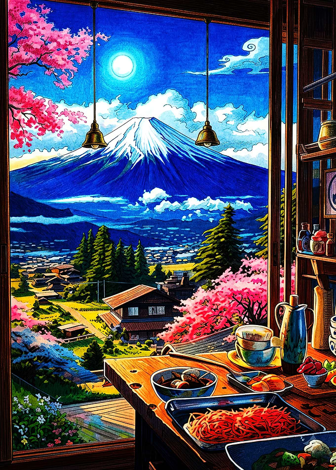 Mount Fuji View from Japanese Kitchen