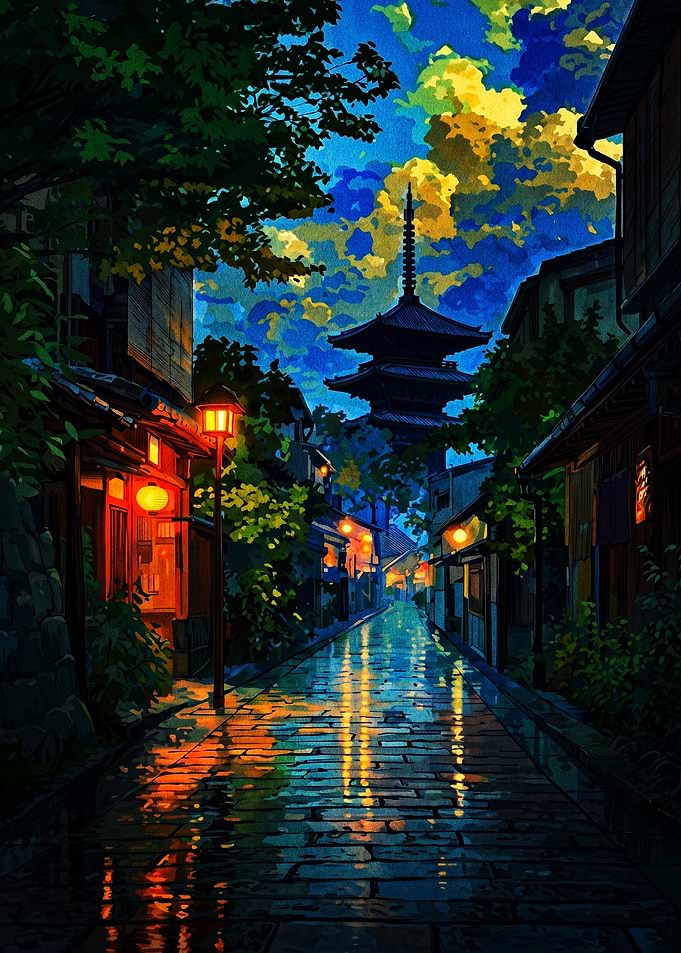 Kyoto Street at Night