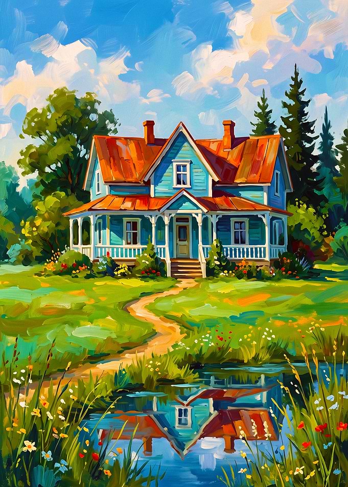 Charming Blue House by the Pond