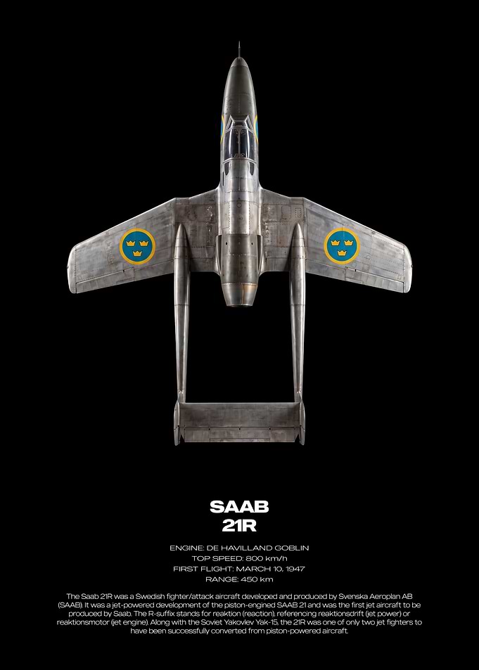 SAAB 21R Jet Fighter Poster