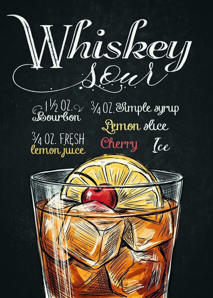 Whiskey Sour Cocktail Recipe Chalkboard Art