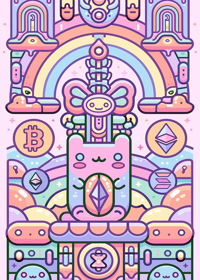 Cute Kawaii Crypto Cat Illustration