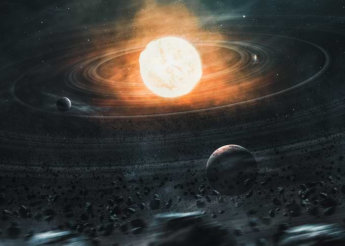 Glowing Star System with Planetary Rings