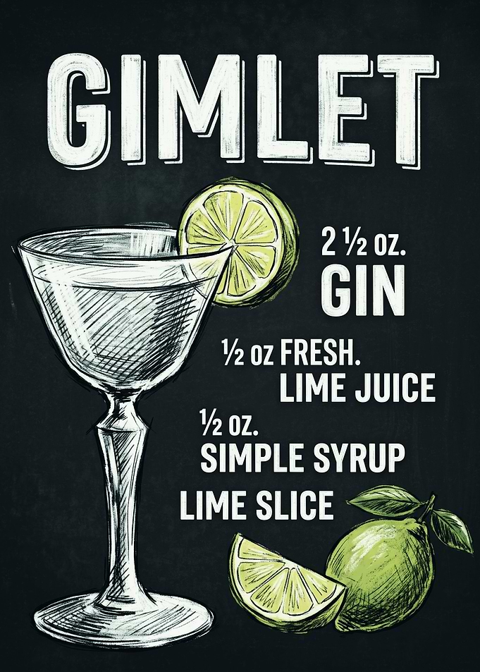 Gimlet Cocktail Recipe Chalkboard Art
