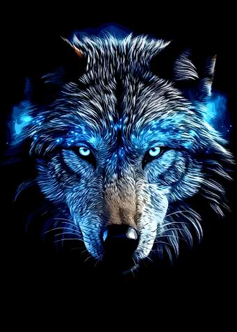 Glowing Blue Neon Wolf Portrait