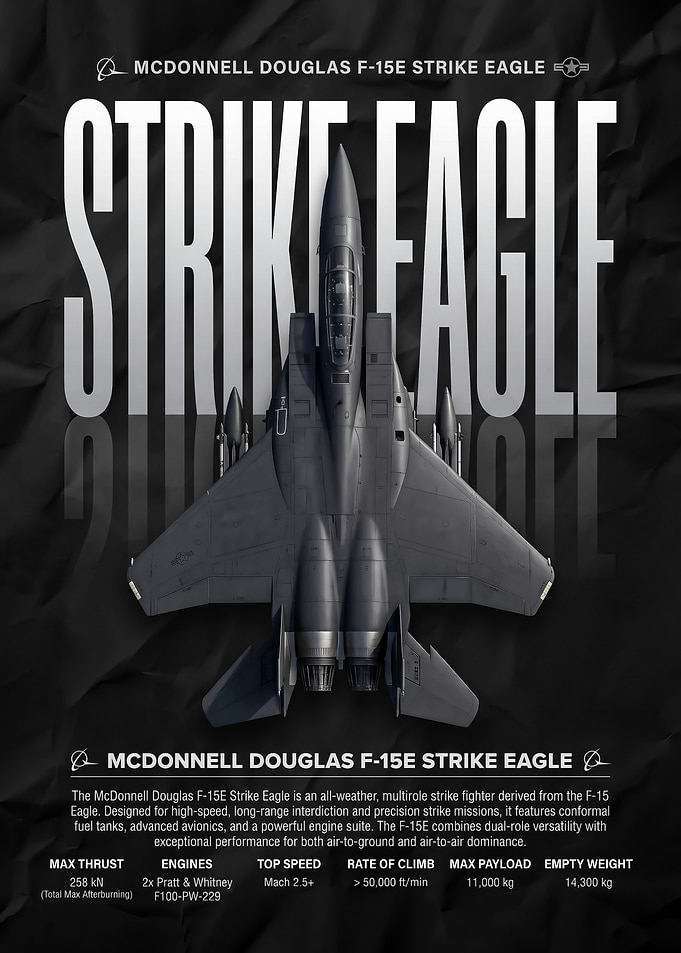 black McDonnell Douglas F-15E Strike Eagle Poster