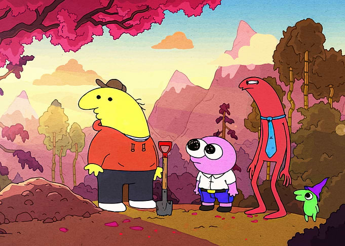 Smiling Friends characters in nature