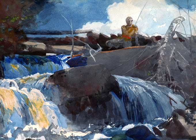 Casting in the Falls Watercolor Painting by Winslow Homer