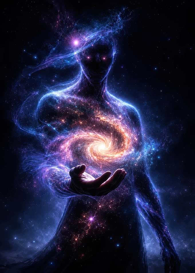 Cosmic Entity Holding a Galaxy