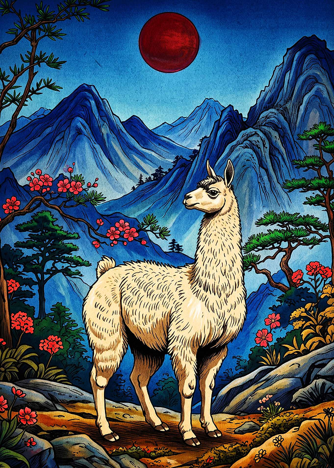 Llama in a Japanese Landscape