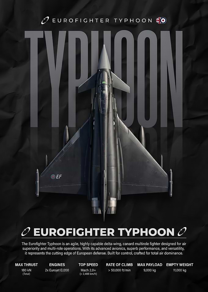 black Eurofighter Typhoon Military Aircraft Poster