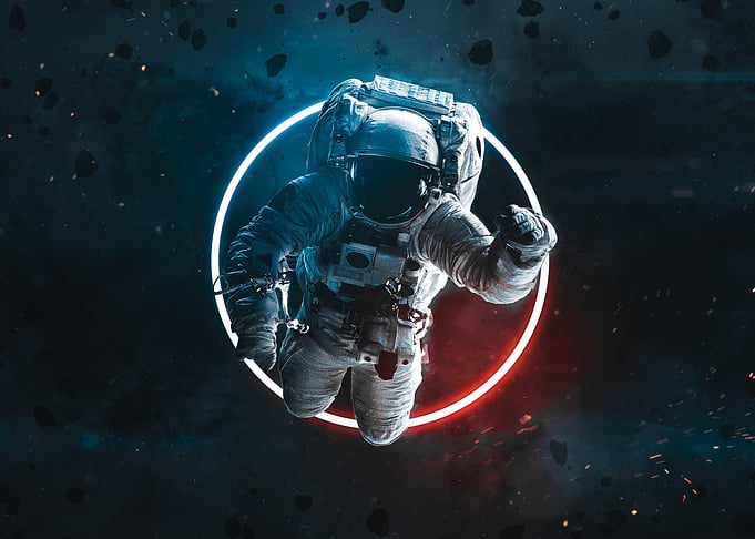 Astronaut Floating in Neon Space